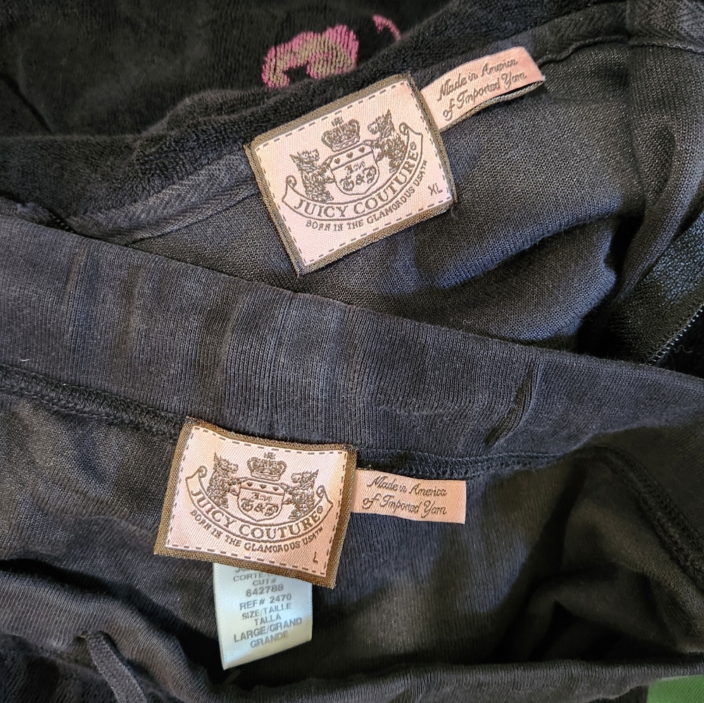 Y2k Juicy Couture Terry Cloth Track Suit Set Embellished Logo Black - Picture 6 of 6